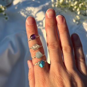 Assorted Gemstone Rings, Handmade Wrapped Wire Rings